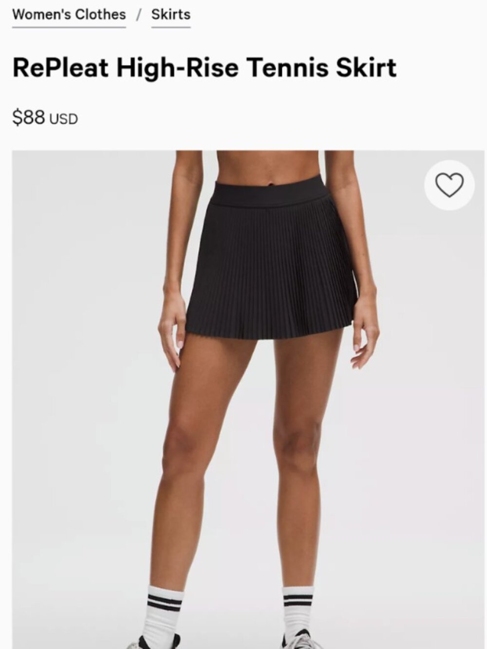 Lululemon Women's RePleat High Rise Tennis Skirt - Size 0, color Black